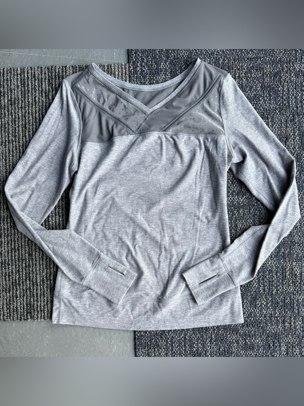 lululemon athletica Light Gray Long-Sleeve Top with Mesh Yoke